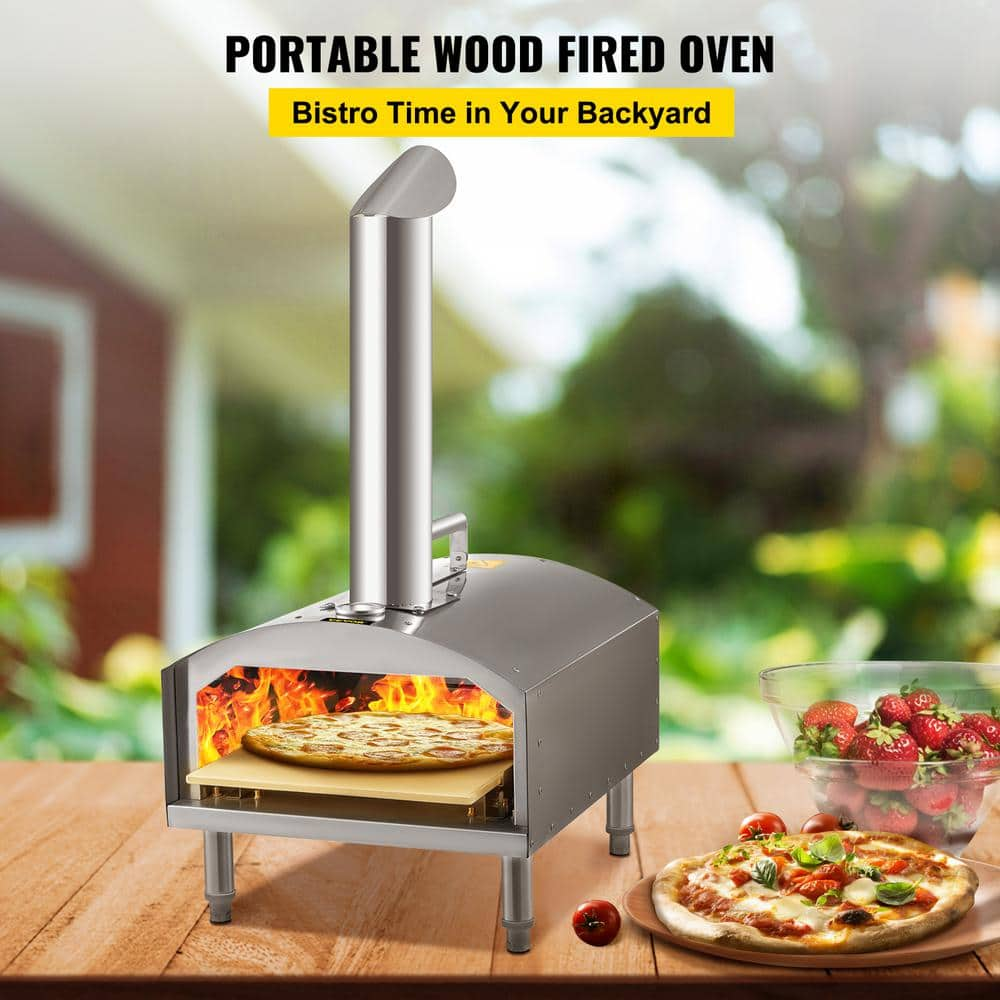 VEVOR Pizza Oven 12 in. Stainless Steel Portable Charcoal Fired Pizza Maker 932℉ Max Temperature Outdoor Pizza Oven, Silver PSLHWBXSWJLK8A3I3V0