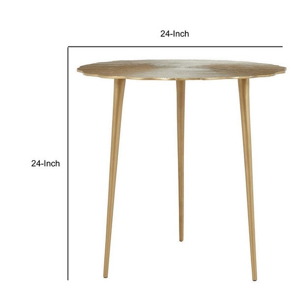 Tia 24 Inch Modern Accent End Table， Solid Aluminum， Tapered Legs， Gold - 24L x 24W x 24H， in inches