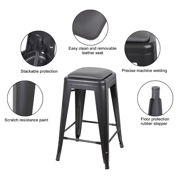 24 inch backless Metal Stool with Leather Cushion seat-Set of 2