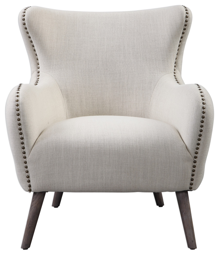 Sculpted Wide Cream Wing Back Lounge Chair Arm Button Tufted Contemporary Modern   Midcentury   Armchairs And Accent Chairs   by My Swanky Home  Houzz