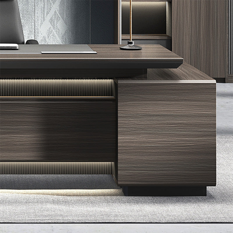 MADDOK Executive Desk with Left Return 280cm - Chocolate & Charcoal Grey