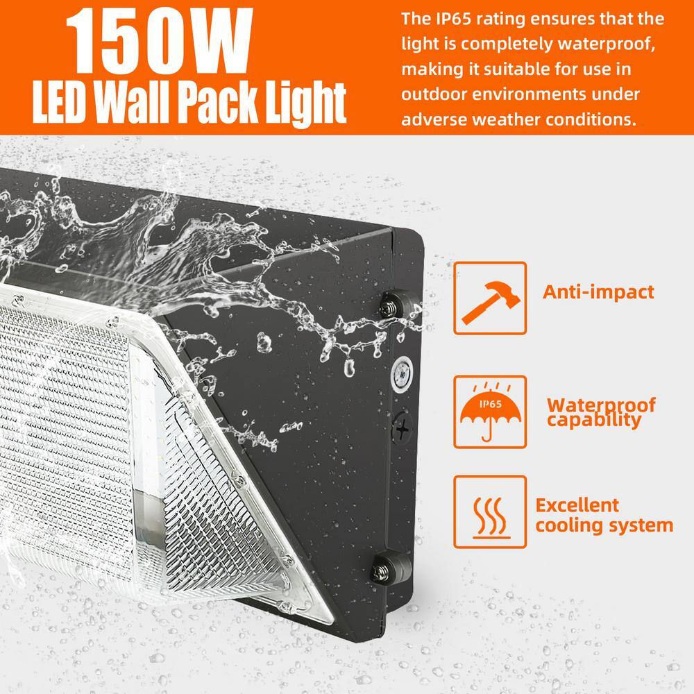 WYZM 1000-Watt Equivalence Integrated LED Black Outdoor Wall Pack Light 18000 Lumens 5500K White with Photocell Sensor WP150-A