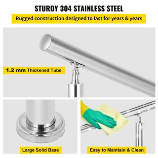 VEVOR Stainless Steel Handrail 220 lbs. Load Handrail for Outdoor Steps Fits 2 to 3 Steps with Screw Kit BXGTFSLZ100CM5VIHV0