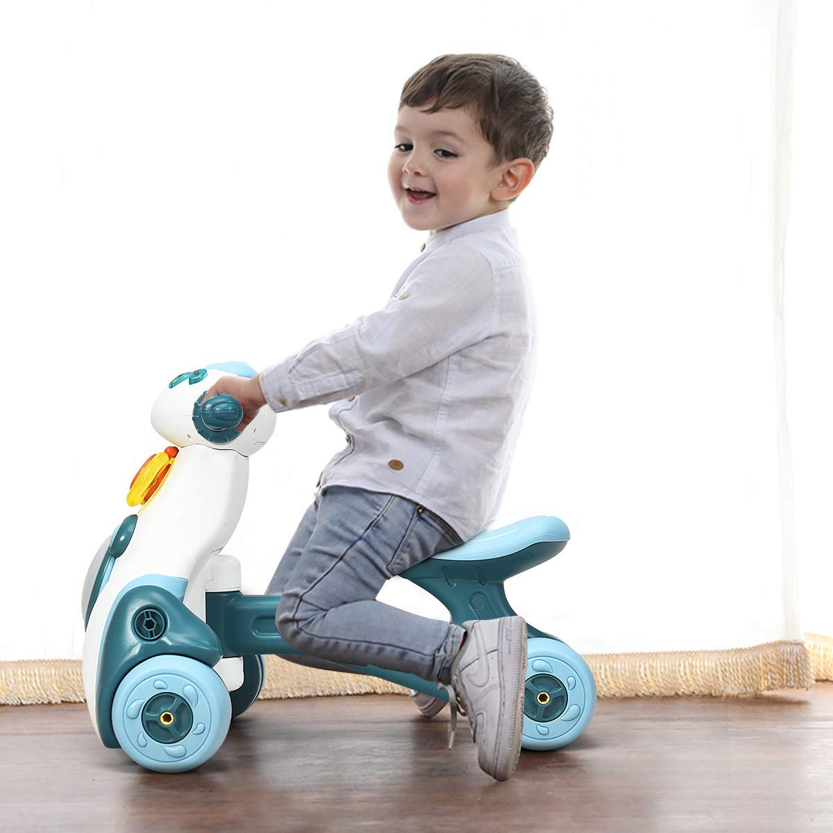 BABY JOY Baby Balance Bike, No Pedal Toddler Walker w/Light, Music, Game Panel