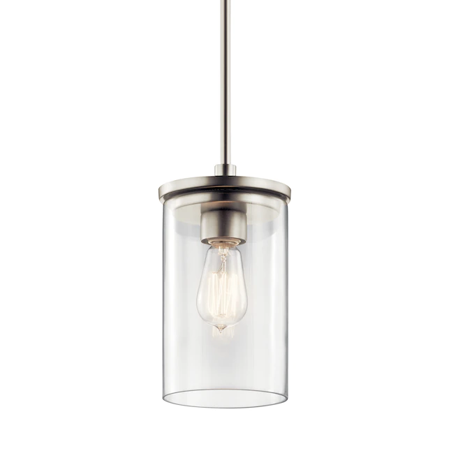 Kichler 43996NI Crosby Brushed Nickel Modern/Contemporary Clear Glass Cylinder Mini Pendant Light