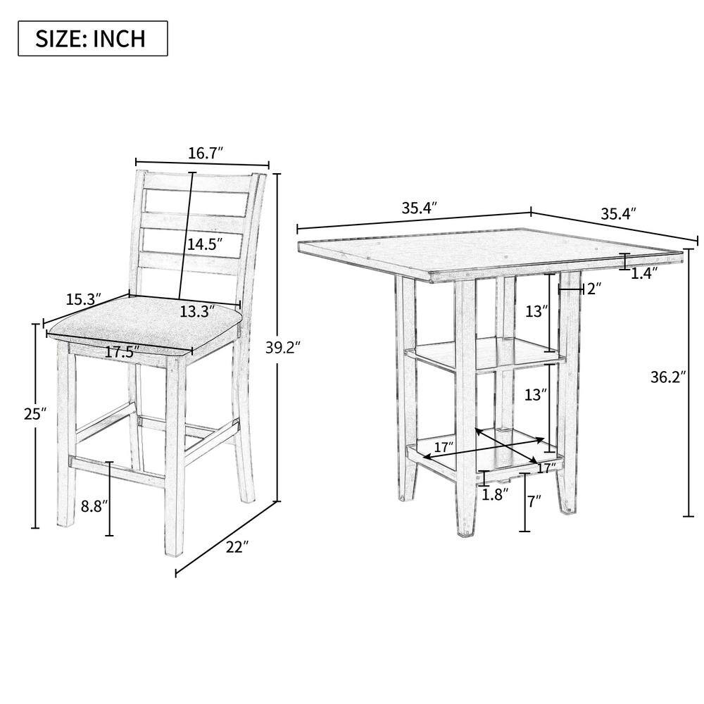 Harper  Bright Designs 5-Piece Espresso Chairs Counter Height Dining Set with 4-Padded Chairs ST000031AAP