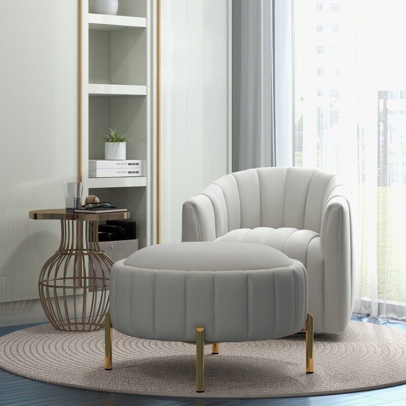 SEYNAR Contemporary Tufted Velvet Swivel Club Chair with Ottoman Set