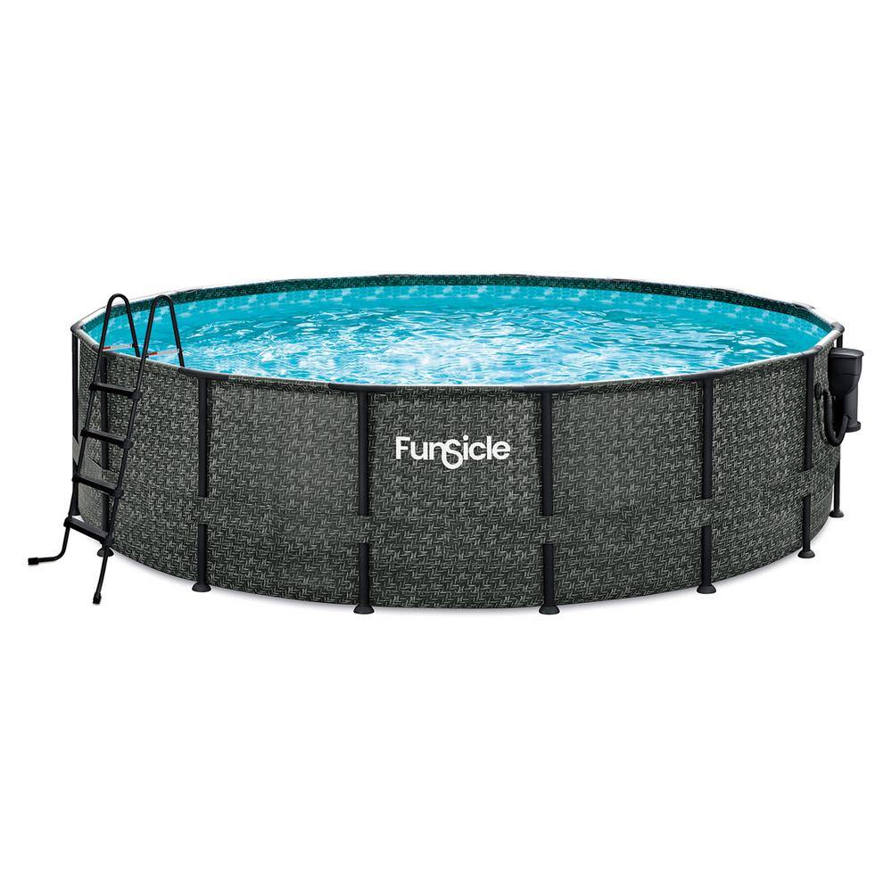 Funsicle 16 ft. Round 48 in. Deep Metal Frame Above Ground Pool Dark Herringbone P4A01648B