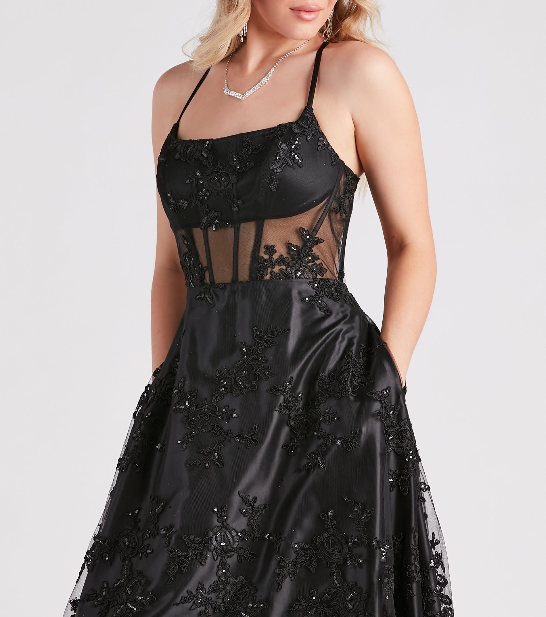 Monica Sequin Embroidered Lace Ball Gown