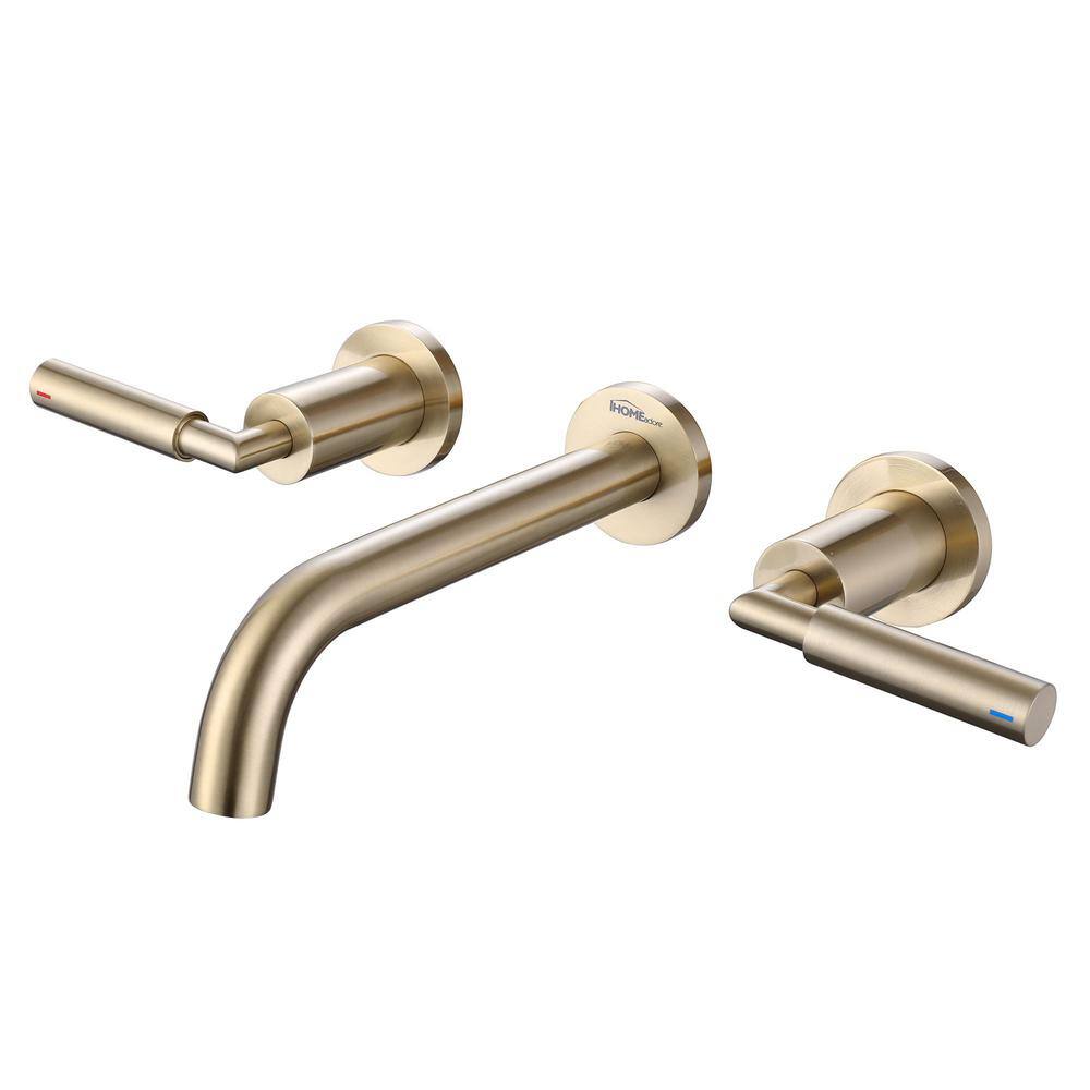 IHOMEadore Double Handle Wall Mounted Bathroom Faucet in Brushed Gold JK-RWBF60007GB