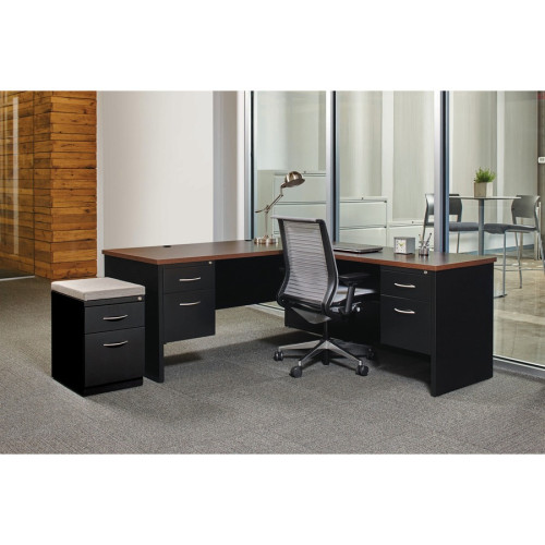 Lorell Walnut Laminate Commercial Steel Desk Series Pedestal Desk - 2-Drawer (79149)