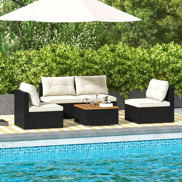 Gymax 5 PCS Rattan Sofa Set Outdoor Wicker Furniture Set w/ Back