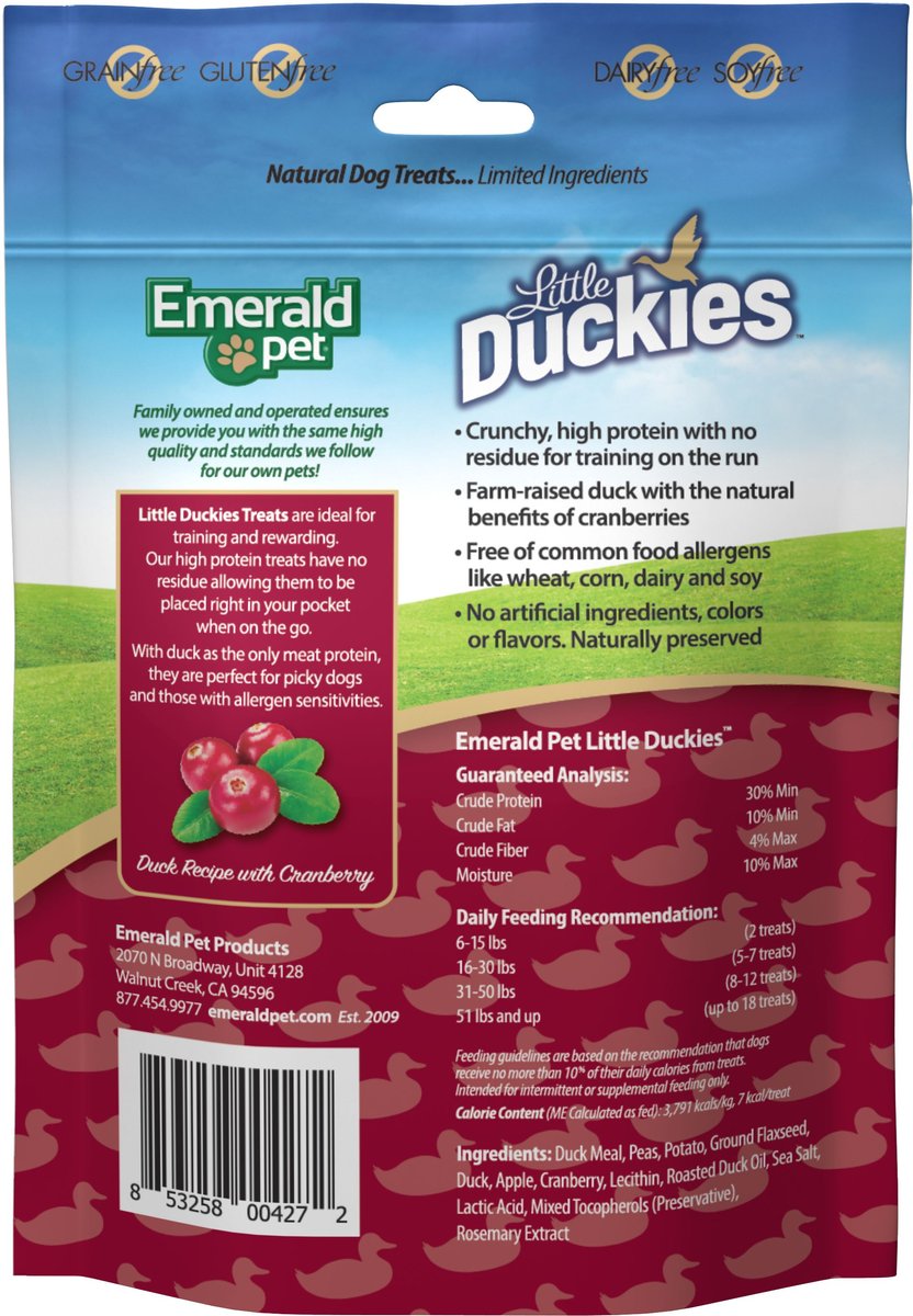 Emerald Pet Grain-Free Little Duckies with Duck and Cranberry Dog Treats