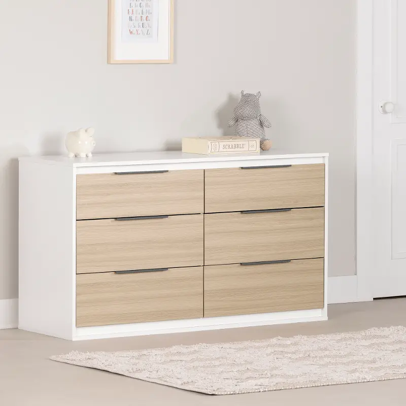 Hourra Soft Elm and White 6-Drawer Dresser - South Shore