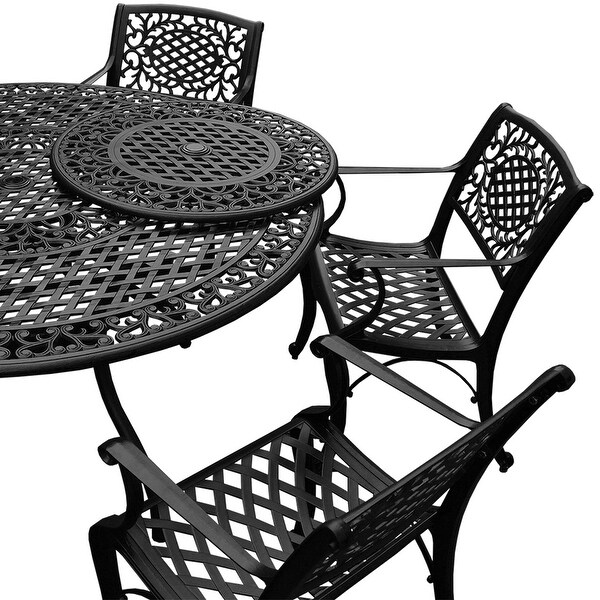 Mesh Lattice 59 in. Round Dining Set with Lazy Susan and Six Chairs