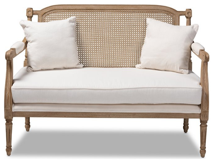 Baxton Studio Clemence Ivory Upholstered Whitewashed Wood Armchair   French Country   Loveseats   by Homesquare  Houzz