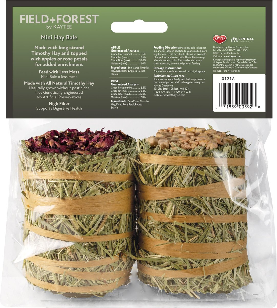 Field+Forest by Kaytee Mini Hay Bales Apple and Rose Small Pet Hay， 7-oz bag， 2 count