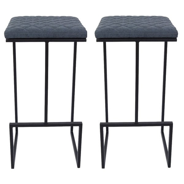 LeisureMod Quincy Modern Leather Barstool With Metal Frame Set of 2 - 29-Inches