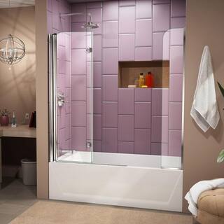 DreamLine Aqua Fold 56 in. to 60 in. x 58 in. Semi-Frameless Hinged Tub Door with Extender in Chrome SHDR-3636580-EX-01