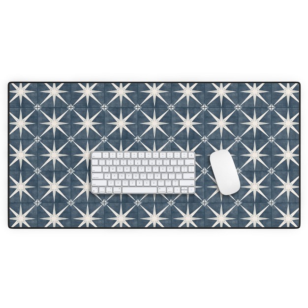 Little Arrow Design Co Arlo Star Tile Stone Blue Desk Mat Deny Designs