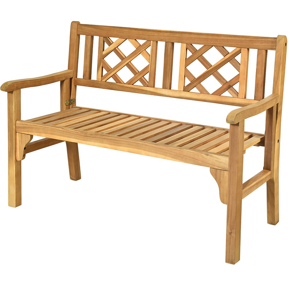 Costway Patio Outdoor Solid Wood Bench Folding Loveseat Chair Park