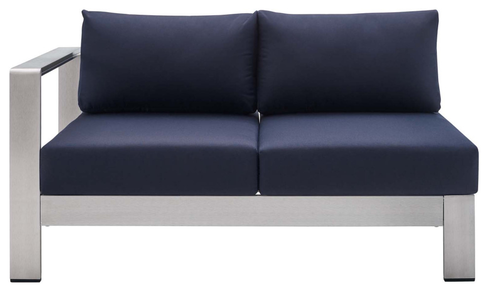 Shore Sunbrella Fabric Aluminum Outdoor Patio Left Arm Loveseat   Contemporary   Outdoor Loveseats   by Kolibri Decor  Houzz