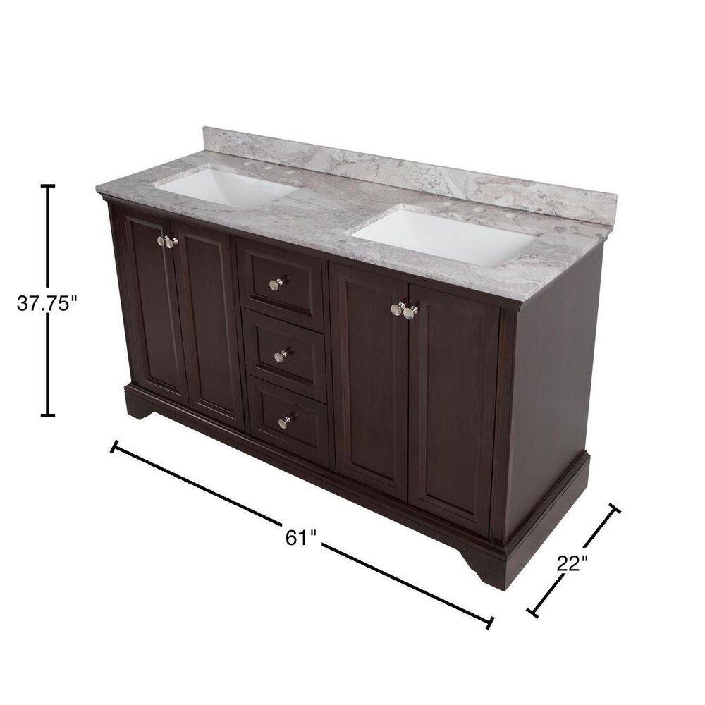 Home Decorators Collection Stratfield 61 in. W x 22 in. D Bath Vanity in Chocolate with Stone Effect Vanity Top in Winter Mist with White Sink SF60P2V18-CH