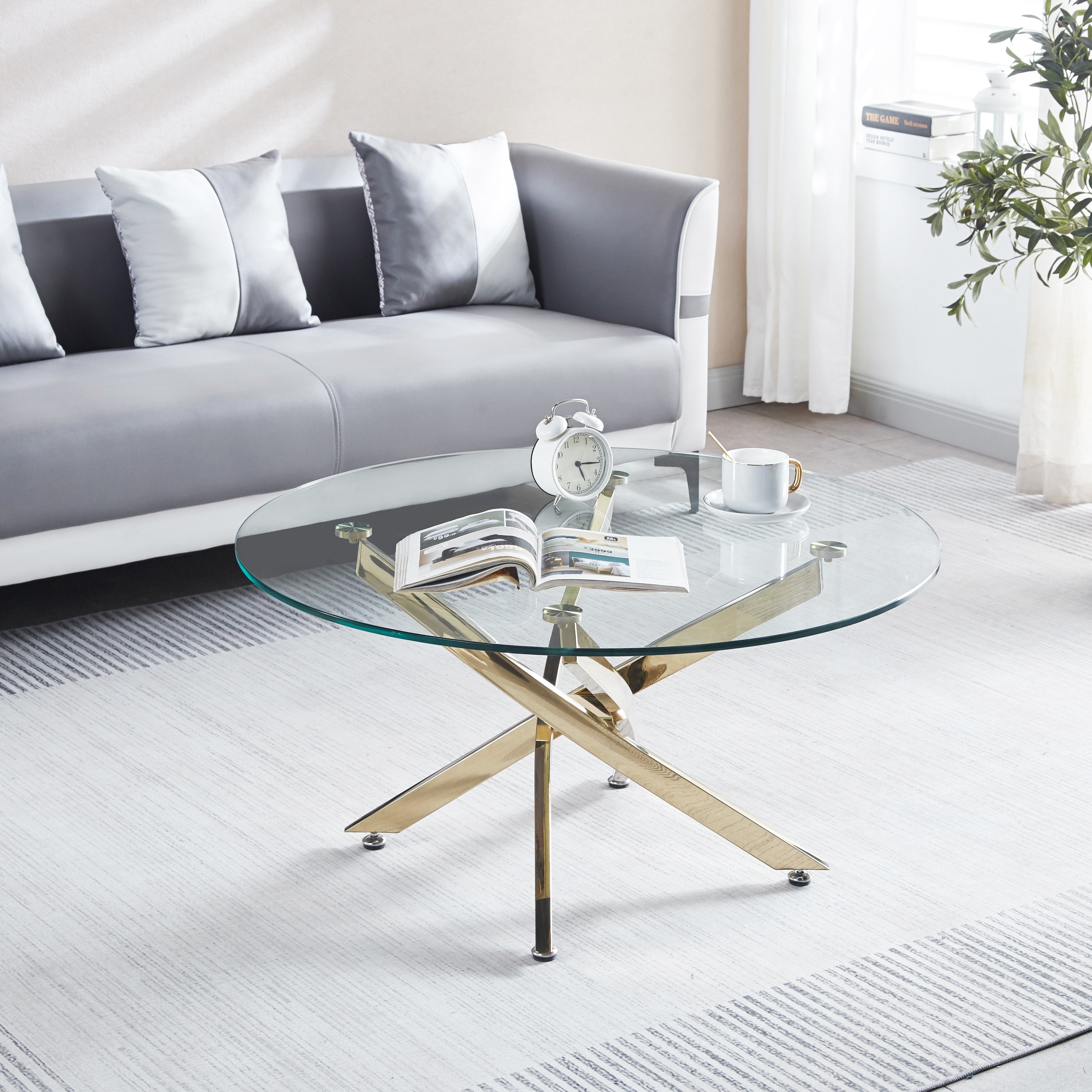 Modern Round Tempered Glass Coffee Table with Chrome Legs