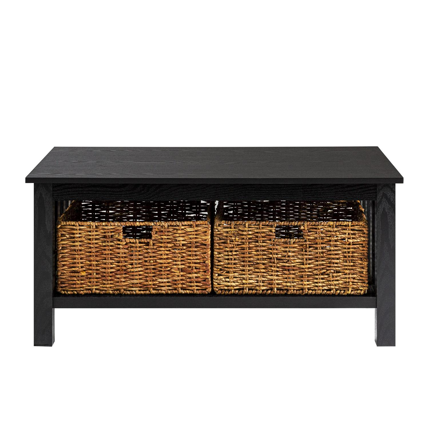 Woven Paths Traditional Storage Coffee Table with Bins， Black