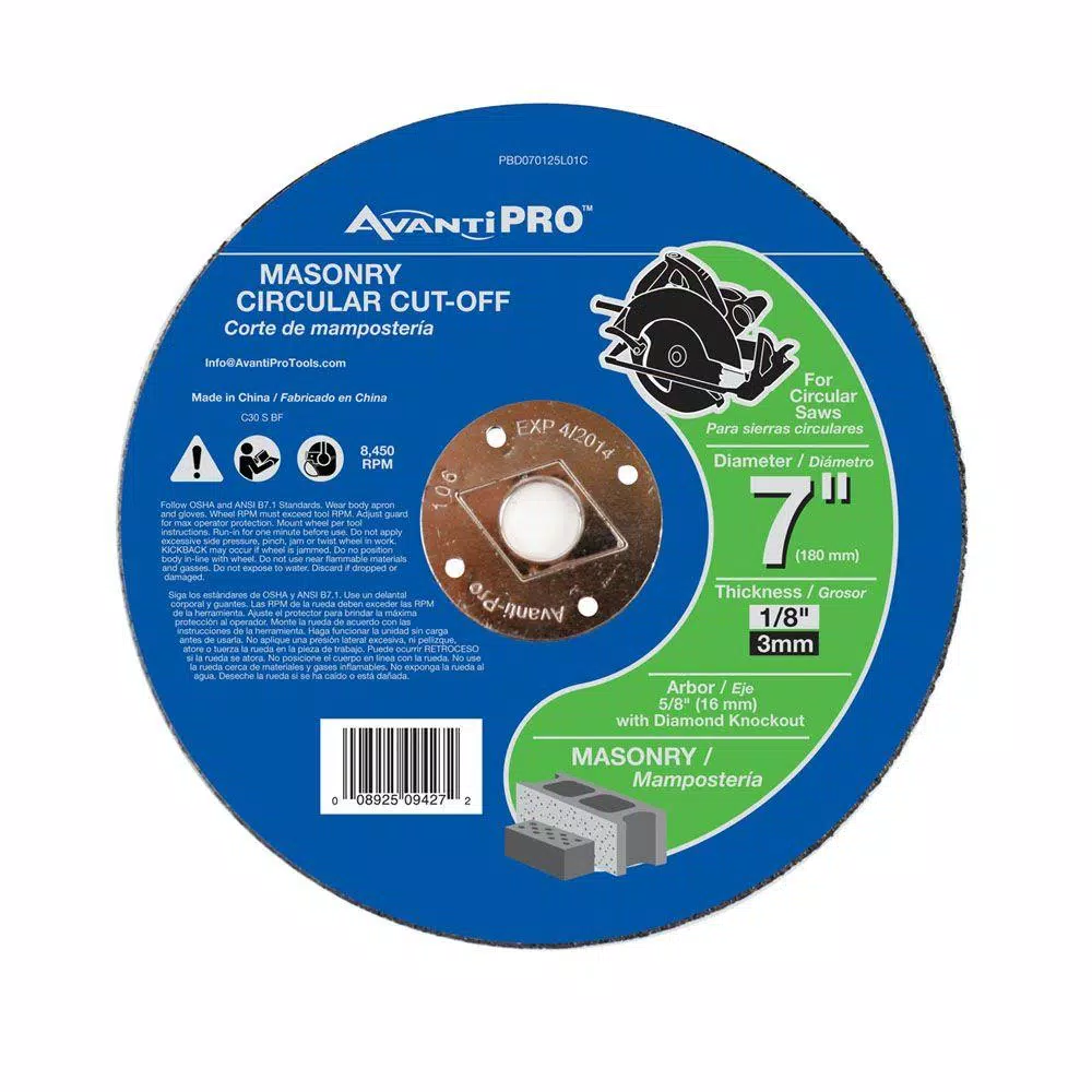 Avanti Pro 7 in. x 1/8 in. x 5/8 in. Masonry Cut-Off Disc and#8211; XDC Depot