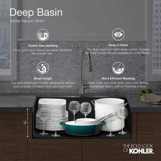 KOHLER Kennon 33 in. Drop-in 6040 Double Bowl Neoroc Granite Composite 1-Hole Kitchen Sink in Matte Black K-RH28002-1-CM1