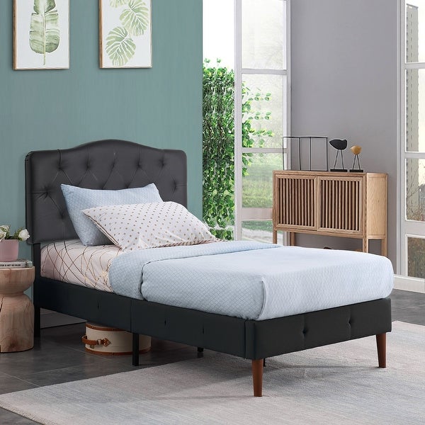 Modern Height Adjustable Tufted Faux Leather Upholstered Headboard，Black - - 36083327