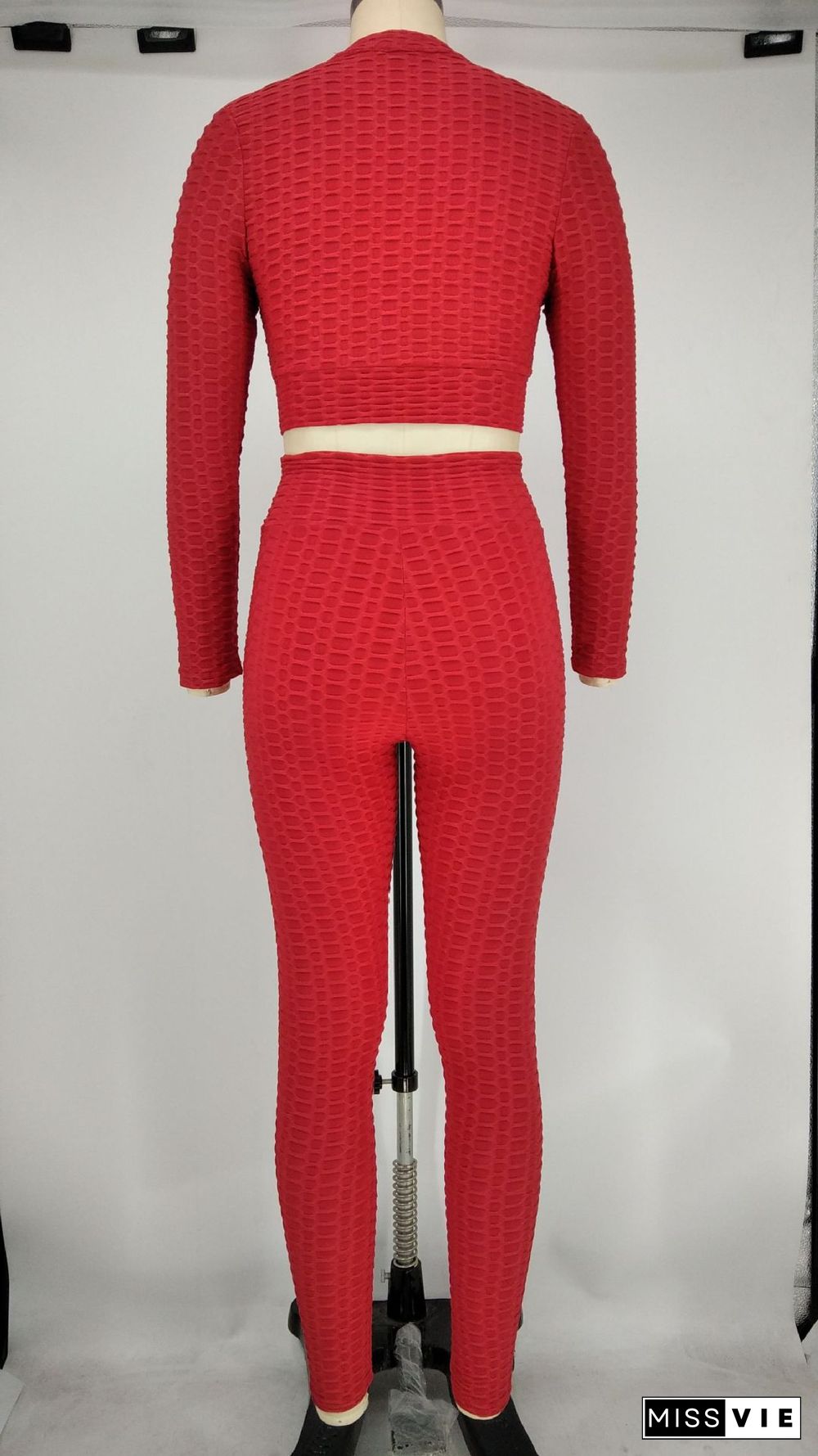 Women Tracksuit Solid Color Long Sleeve Zipper Crop Tops+Pencil Pants Summer Sport Two Piece Set