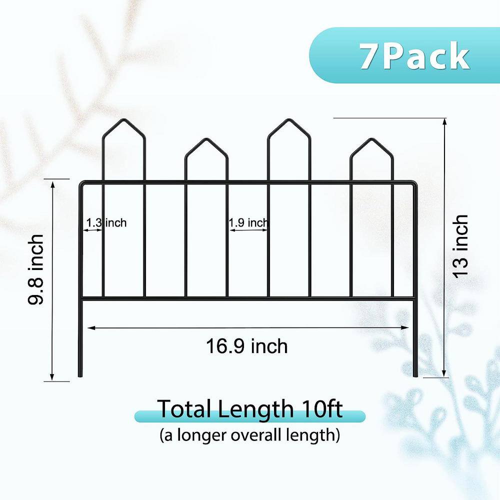 Oumilen 10 ft. L x 13 in. H Black Metal 7 Panels Decorative Garden Fence No Dig Garden Fencing Border ON-ZL01