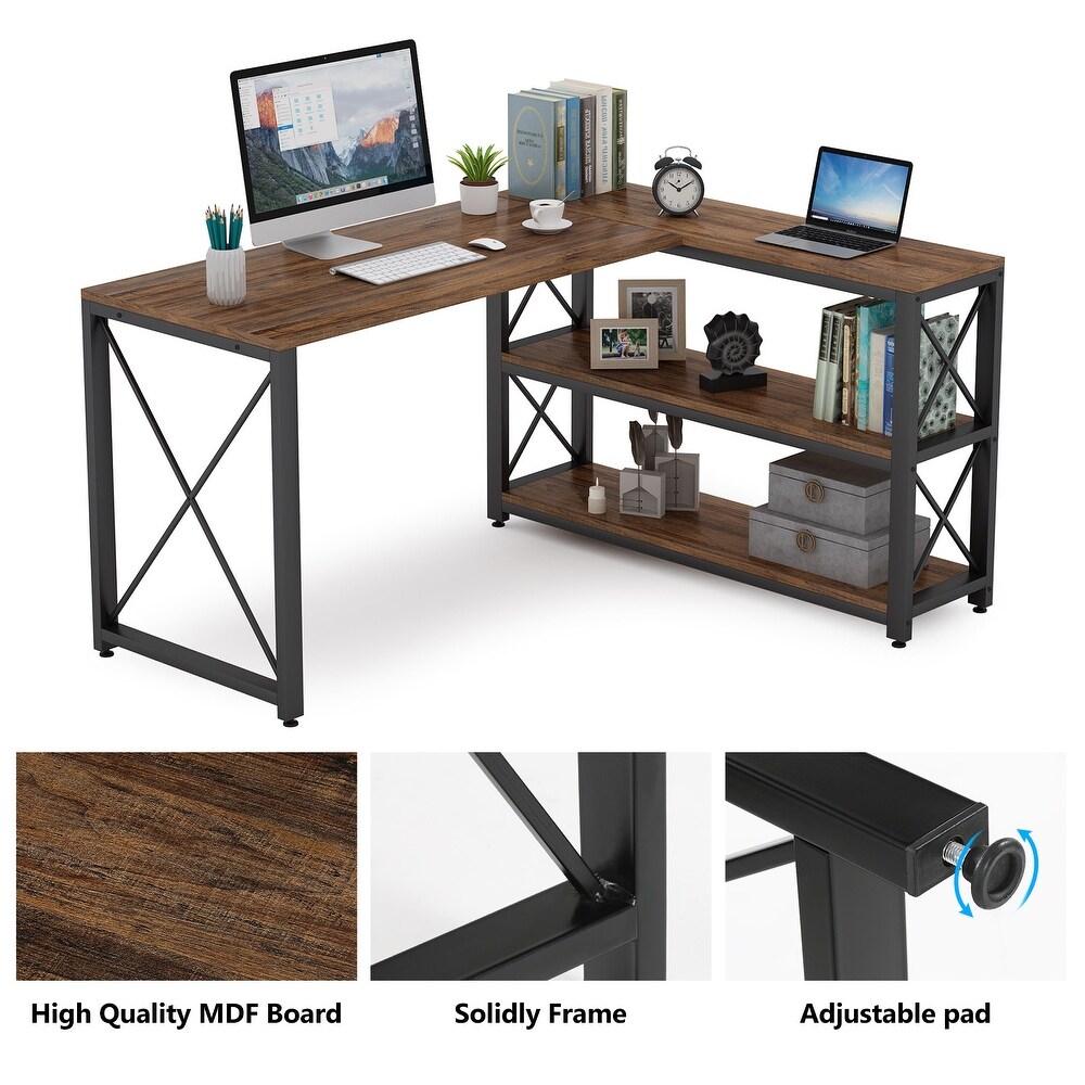 Industrial L Shaped Desk with Storage Shelves  Corner Computer Desk PC Laptop Study Table Workstation