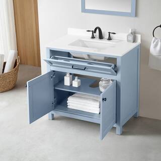 Home Decorators Collection Hanna 36 in. W x 19 in. D x 34.50 in. H Freestanding Bath Vanity in Spruce Blue with White Engineered Stone Top Hanna 36SB