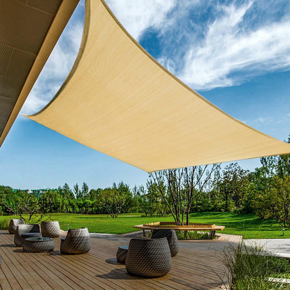 10' x 13' Sun Shade Sail, Beige Rectangle Outdoor Shade Cloth Pergola Cover UV Block Fabric