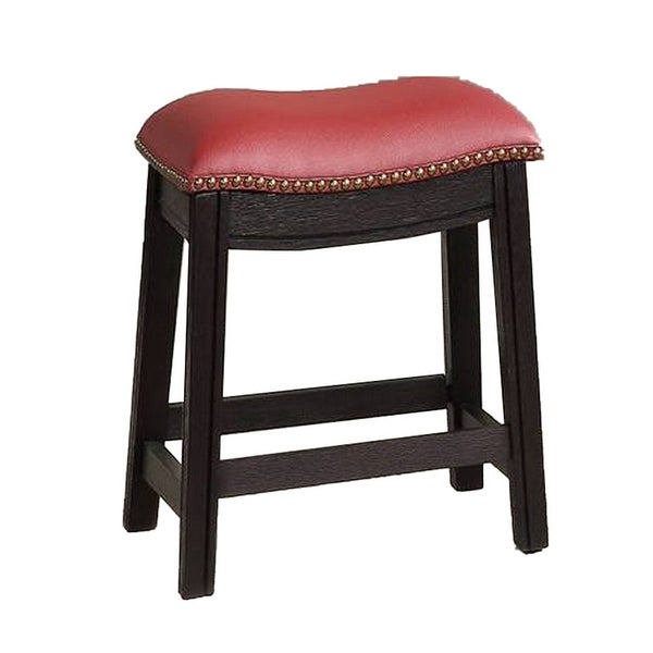 18 Inch Wooden Stool with Upholstered Cushion Seat Set of 2， Gray and Red - 18 H x 13.8 W x 18 L