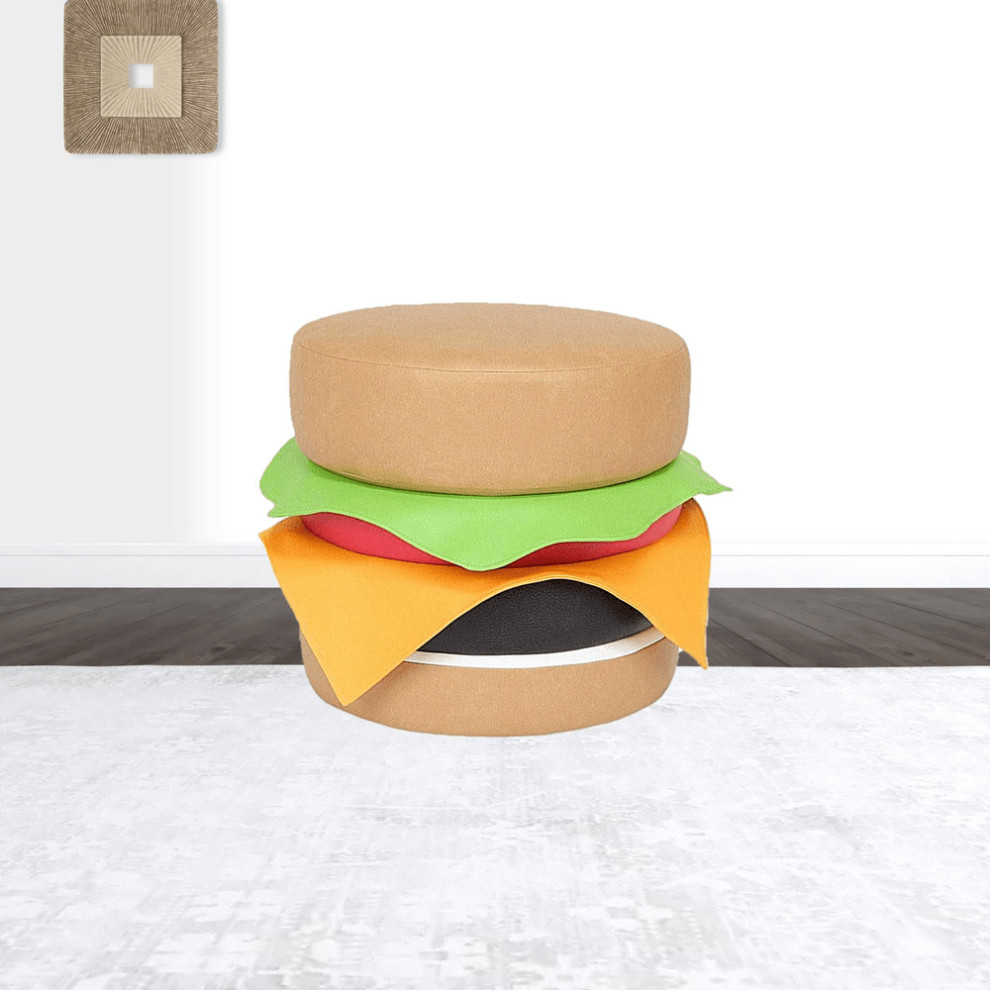 20 quotBrown Faux Leather Cheeseburger Novelty Ottoman   Contemporary   Footstools And Ottomans   by HomeRoots  Houzz