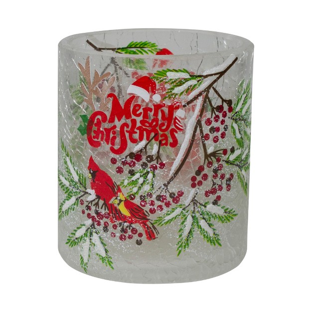 Northlight 2 75 inch Cardinal And Pine Hand Painted Flameless Christmas Candle Holder