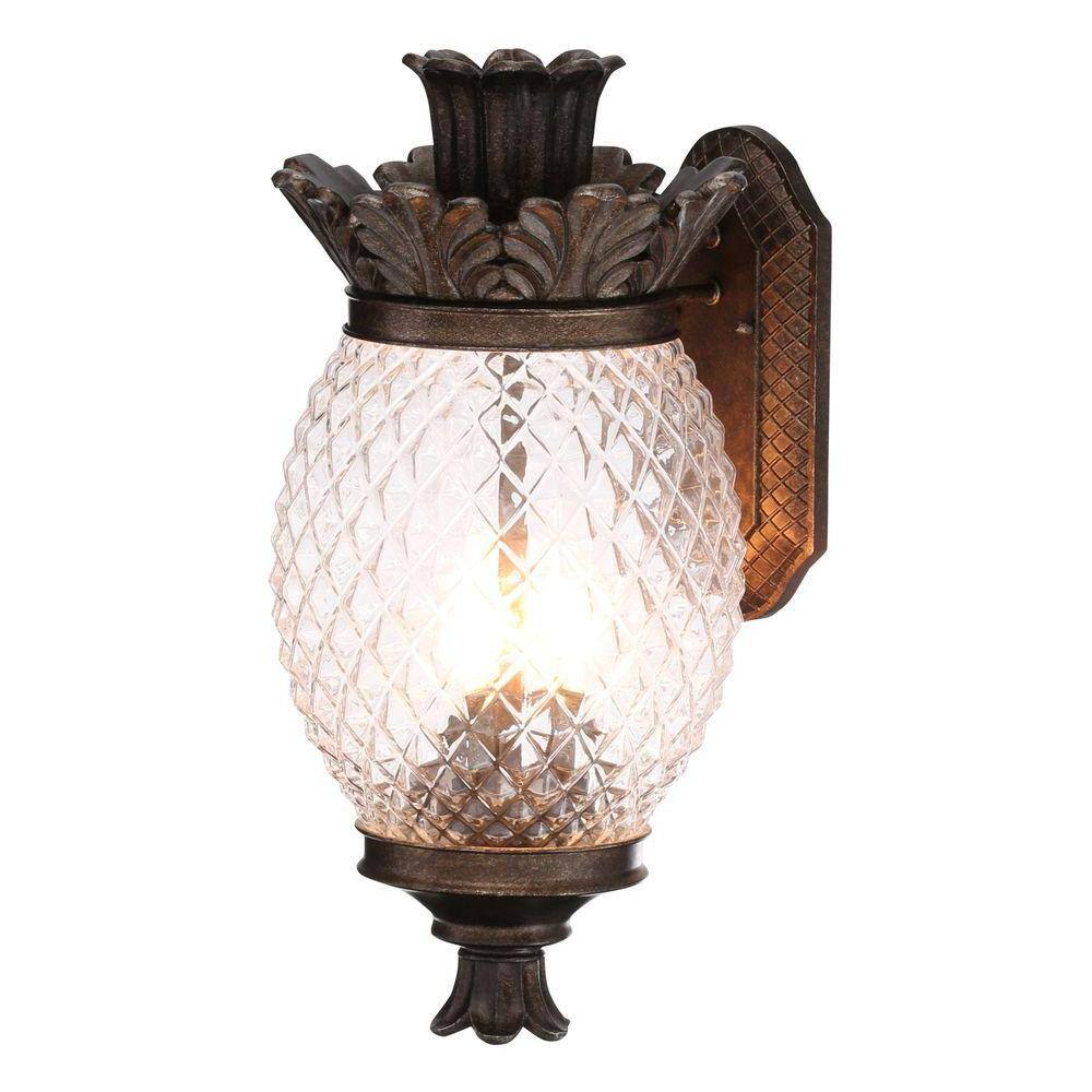 Monteaux Lighting 3-Light Bronze Pineapple Outdoor Coach Wall Light Fixture with Patterned Glass BL0121113-3-M