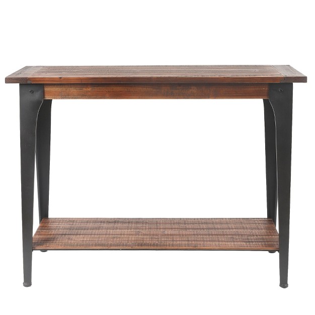 Luxenhome Dark Brown Wood And Black Metal 1 shelf Console And Entry Table