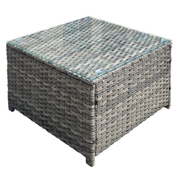 OVIOS Patio Outdoor Wicker Coffee Table with Glass Top