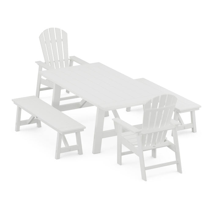 Polywood South Beach 5-Piece Rustic Farmhouse Dining Set With Benches PWS1101-1