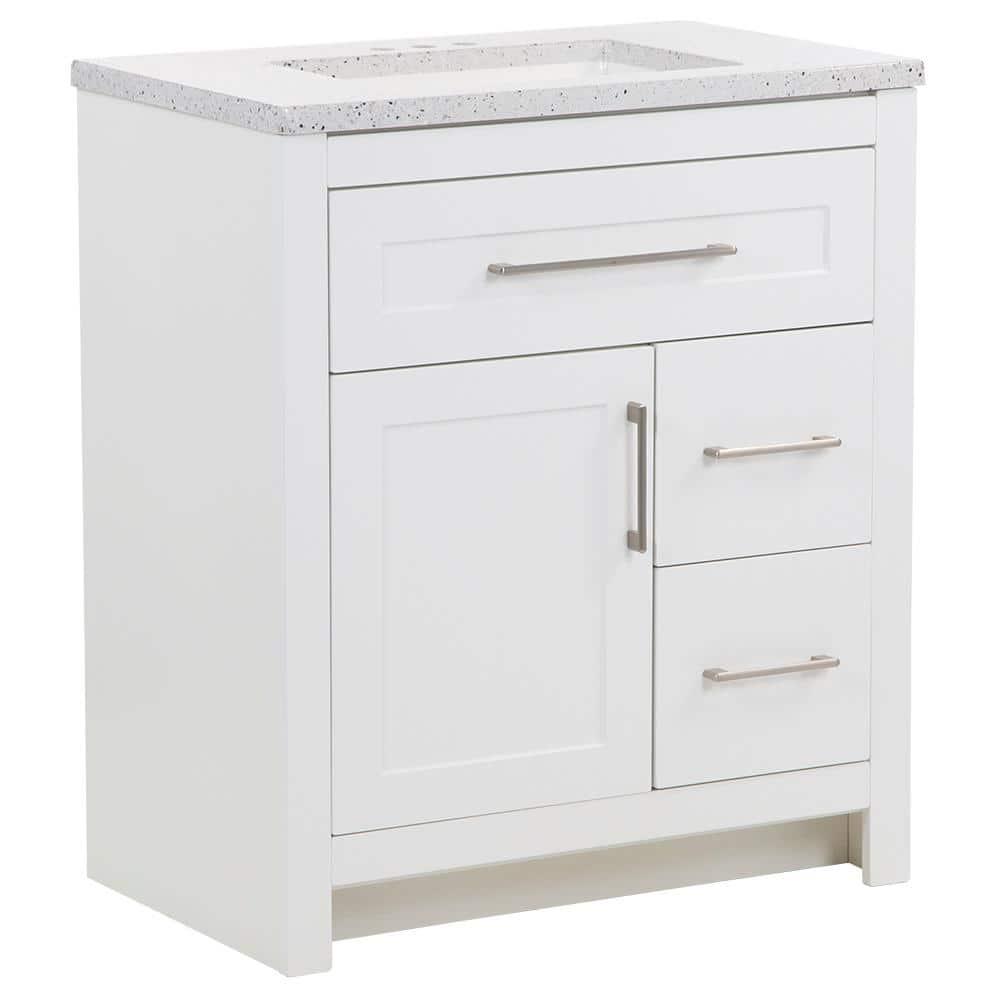 Home Decorators Collection Clady 305 in W x 188 in D x 354 in H Freestanding Bath Vanity in White with Silver Ash Cultured Marble Top