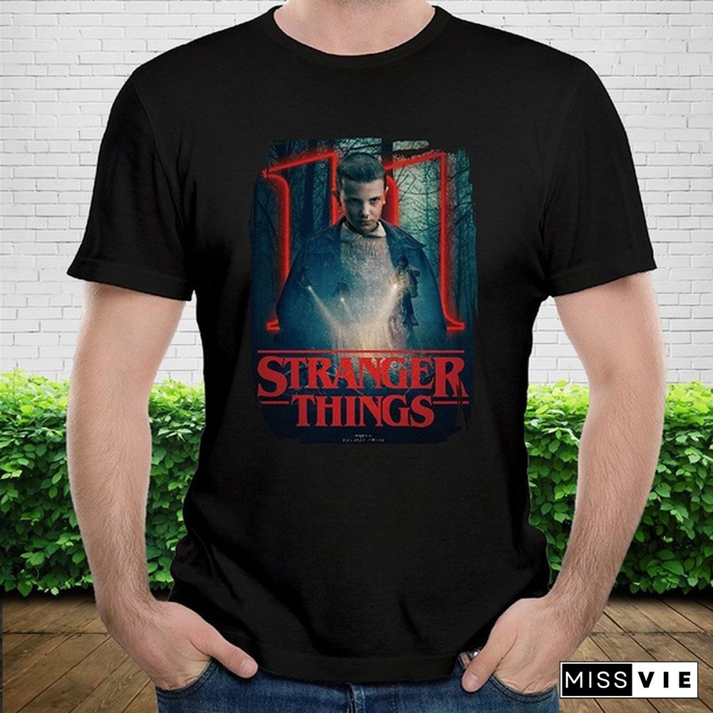 Stranger Things Eleven Poster Man's T Shirt Summer Short Sleeve Tees Cotton Crew Neck Black Tops S To 3Xl