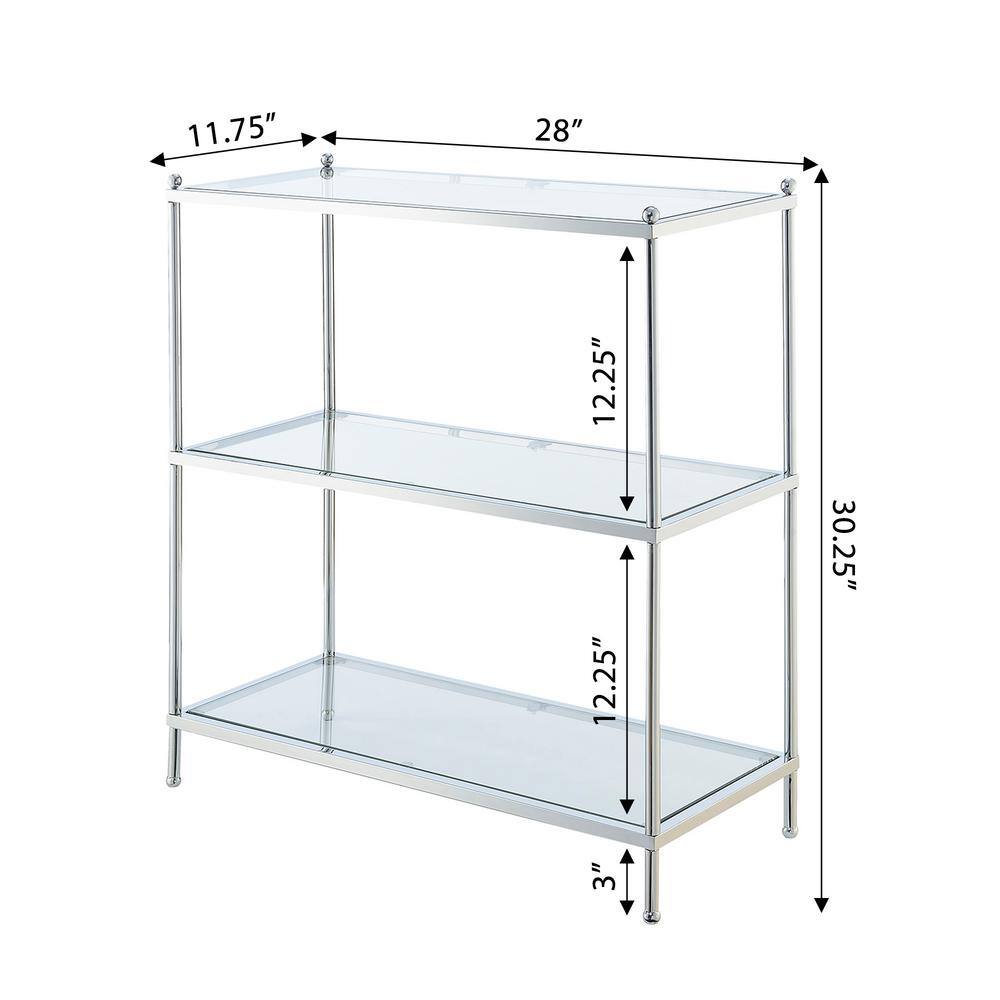 Convenience Concepts Royal Crest 30.25 in. H Chrome Glass 3-Shelf Accent Bookcase S11-147