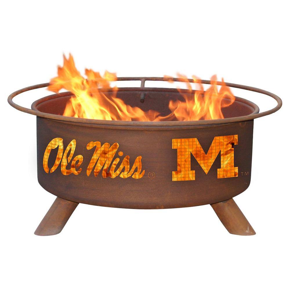 Ole Miss 29 in. x 18 in. Round Steel Wood Burning Rust Fire Pit with Grill Poker Spark Screen and Cover F242