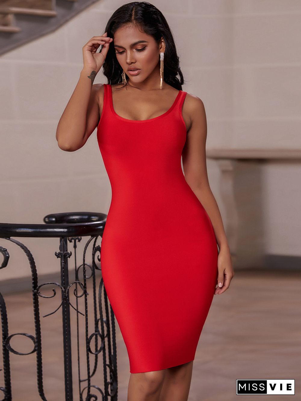 Bandage Dress Red Summer Women's Midi Dress Bodycon Elegant Sexy High Quality Yellow Pink White Evening Party Dress Club