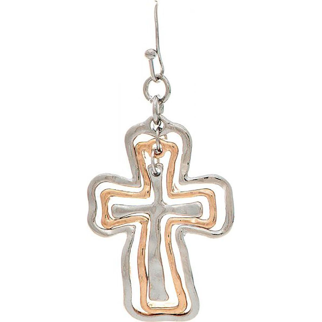 Rain  Two Tone Layered Wire Cross Earrings